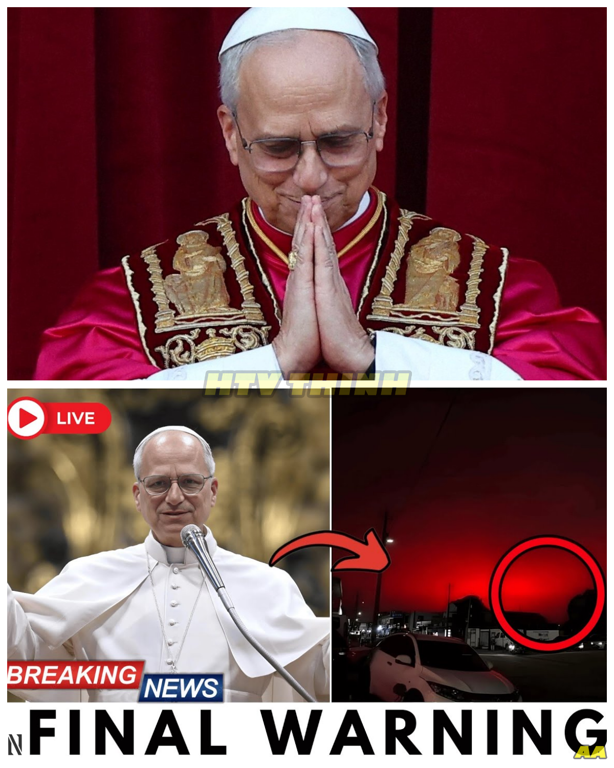 ⚠️ The Night Sky Turns Red as Pope Leo XIV Delivers His Final Message to Humanity—It Will Leave You Stunned! 😱🌕 In a moment of unparalleled drama, Pope Leo XIV stood before the world as the night sky mysteriously turned red. As an eerie silence fell over the globe, the Pope announced his final message to humanity—one that would change everything we thought we knew about the future. What did he reveal, and why did this supernatural event occur? The truth behind this chilling prophecy is more terrifying than you can imagine…👇