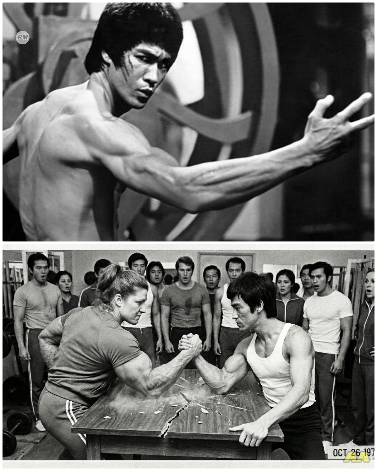 Bruce Lee Arm Wrestled Female World Champion Broke Table 1971