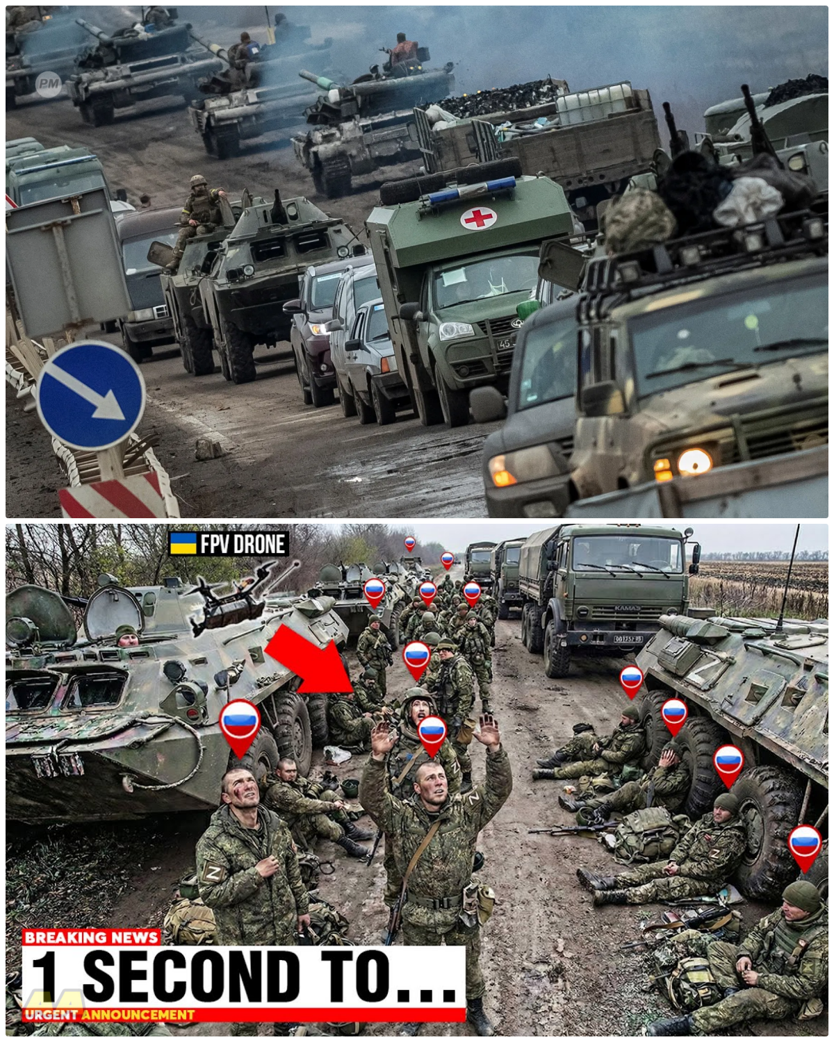 Large Russian Convoy Spotted by Ukrainian FPV Drones Near Pokrovsk
