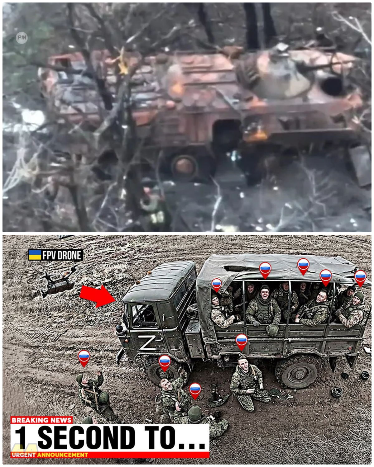 Ukrainian Drones Spotted a Truck Full of Russian Soldiers