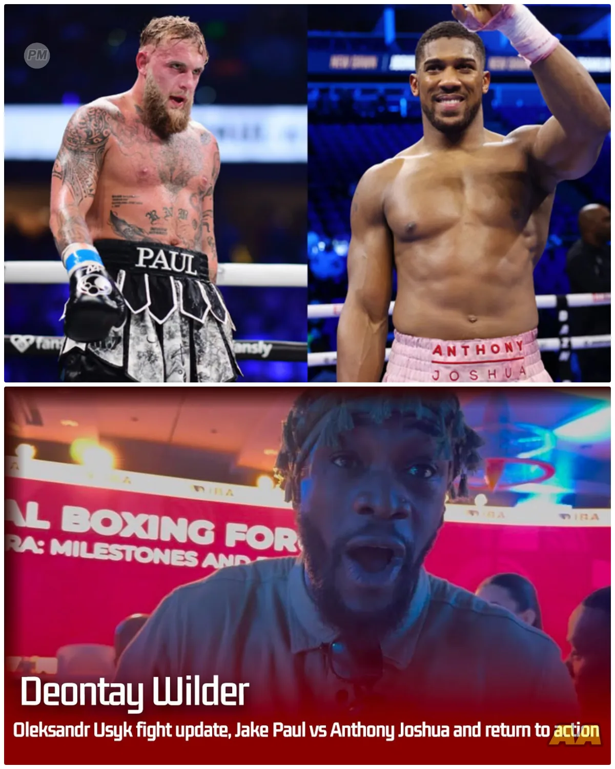 Deontay Wilder’s Last Stand: Will Jake Paul and Anthony Joshua Conspire Against Him? In a shocking twist that has left fans reeling, Deontay Wilder prepares for what could be his last stand against the dual threat of Jake Paul and Anthony Joshua. As rumors of a conspiracy swirl, Wilder must navigate a treacherous landscape filled with betrayal and unexpected alliances. With the clock ticking and the pressure mounting, will he rise to the occasion or crumble under the weight of expectation? The boxing world is on edge, waiting to see if this legendary fighter can reclaim his glory or if he will become a cautionary tale in the annals of sports history. This is more than just a fight; it’s a saga of survival!👇