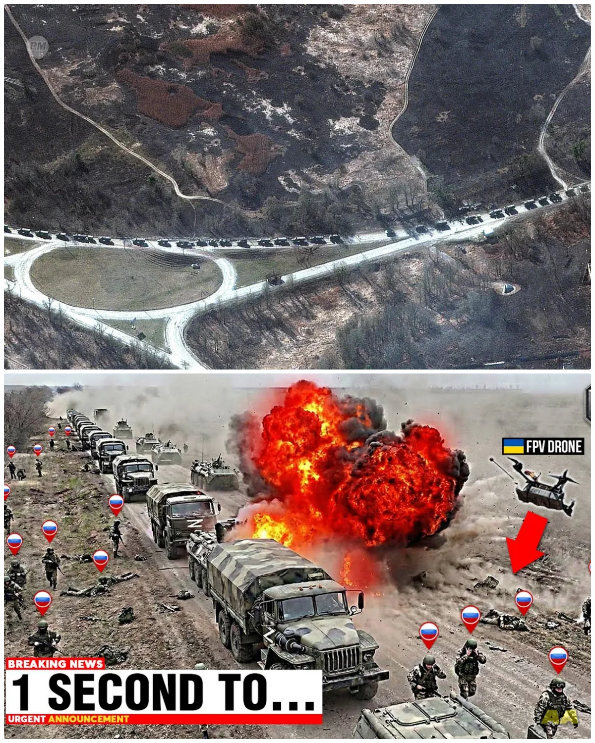 Ukrainian Drones Unleash Hell: The Shocking Collapse of a Russian Convoy in Seconds! In a jaw-dropping turn of events, a mᴀssive Russian convoy met its untimely demise as Ukrainian drones swooped in, turning the battlefield into a scene straight out of a sci-fi thriller. As soldiers disembarked, they became mere pawns in a ᴅᴇᴀᴅly game, frozen in time by the relentless eye in the sky. The speed of the attack left everyone gasping, proving that in modern warfare, it’s not just the size of the army that matters, but the precision of the strike. What happens next will leave you questioning everything you thought you knew about military might! 👇
