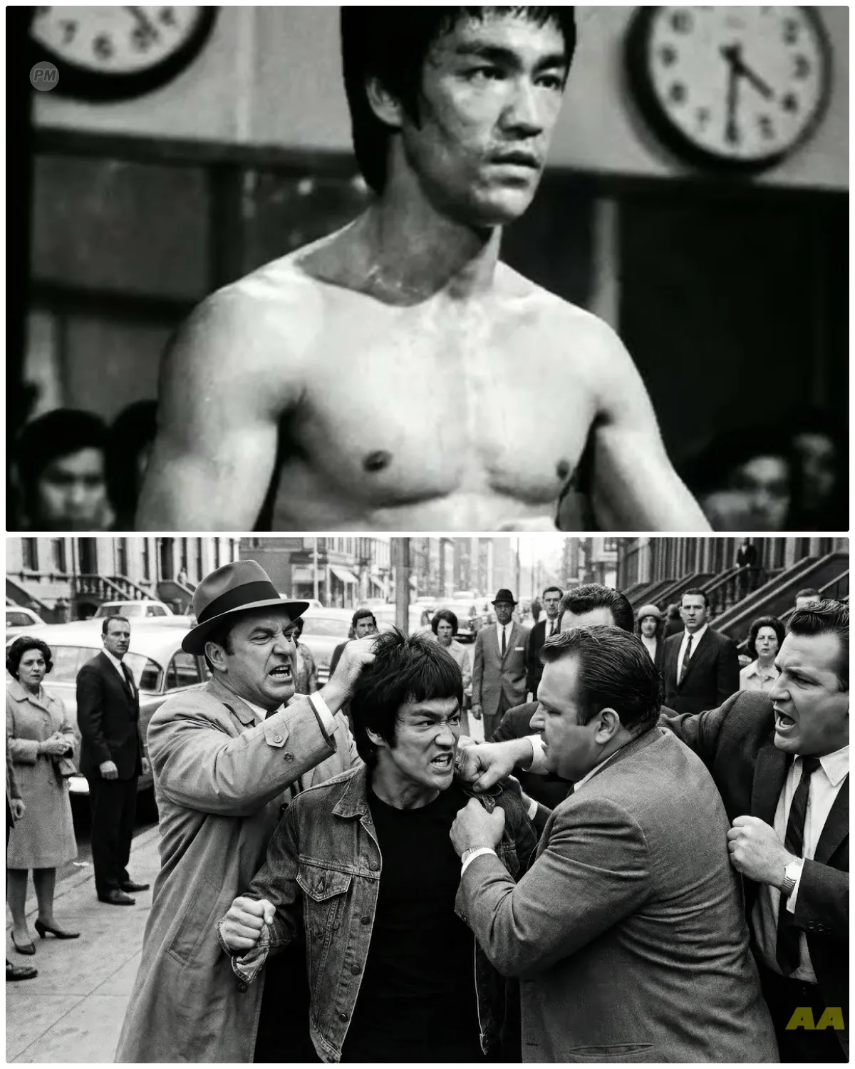 Bruce Lee cornered by 3 bodyguards You’ll experience real violence now