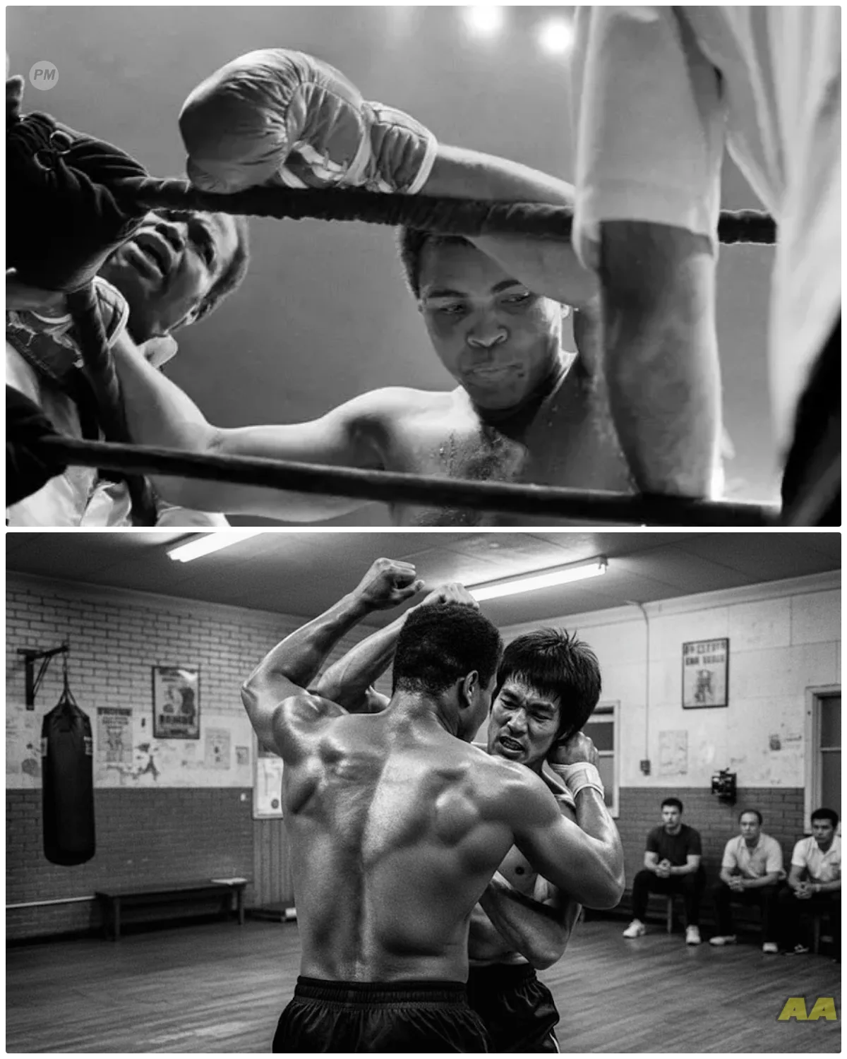 That scorching July afternoon in 1973, I walked into Bruce Lee’s private studio in Los Angeles, thinking I’d get another typical martial arts interview. You know, the usual stuff about discipline, training routines, maybe some philosophical quotes about water. I, Michael Chen, sports reporter for the LA Times, and I’d done hundreds of these interviews. But what Bruce told me that day, man, it shook me to my core. He was in the middle of a workout when I arrived. Shirtless, sweat dripping, attacking a heavy bag with sounds that didn’t seem human. Each strike was so fast my eyes couldn’t track it. The bag was practically begging for mercy. His students stood in the corner, watching in complete silence, like they were witnessing something sacred. Mike, he called out, flashing that famous smile. Come in. Come in. Let me finish this round. 3 minutes later, the bag looked like it had survived a war. Bruce grabbed a towel, barely breathing hard, and sat down across from me. That’s when I noticed something different in his eyes. Not the usual calm, focused Bruce. This was something else. Anger? No, more like determination mixed with frustration. You want to know what really grinds my gears? He said, not even waiting for my first question. Everyone keeps asking me the same stupid question. Bruce, who would win, you or Muhammad Ali? Like it’s some fantasy that’ll never happen. I pulled out my notepad, sensing this was going somewhere big. Well, it’s a fair question, isn’t it? I mean, he’s the heavyweight champion, and you’re I’m what? Bruce cut me off, leaning forward. 5’7, 135 lb, a movie star playing at fighting. His voice had an edge I’d never heard before. Let me tell you something, Mike. Size means nothing. Weight means nothing. Those are excuses weak minds use to avoid the truth. He stood up and started pacing. Alli’s team, they called me last month. Did you know that? They wanted me to choreograph some moves for him, make him look good for a commercial. I said, Sure, but only if he comes here. Only if he steps into my world first. My pen was racing across the paper. This was gold. And did he come? Bruce’s smile turned cold. He sent his bodyguard instead. A guy named Williams. Big dude about 6’4, 240 lb. Former boxer, tough as they come. He walks in here with this smirk, you know, like he’s doing me a favor just by showing up. One of Bruce’s students, a guy named Dan, shifted uncomfortably in the corner. I caught his eye and he quickly looked away. Whatever happened next, he’d seen it. So I told Williams, Bruce continued, Tell your boss I have a message for him. Tell Muhammad Ali that he can’t touch me. Not in a ring, not in a cage, not in a street fight. The man who floats like a ʙuттerfly. I’ll clip his wings so fast he won’t know what dimension he’s in. I stopped writing. Bruce, you serious? You’re challenging Muhammad Ali. I’m not challenging him, Mike. He walked over to a wall where newspaper clippings hung. Alli’s victories. Alli’s quotes about being the greatest. I’m stating a fact. And I’m tired of people treating it like a joke because of what I weigh or because I’m in movies. He turned back to me and I swear his eyes were different. Darker. That bodyguard Williams. He laughed when I said it. actually laughed. So I asked him if he wanted to deliver the message in person or if he wanted a demonstration to take back to Ali. And I was on the edge of my seat. He chose the demonstration. Bruce’s voice dropped almost to a whisper. Biggest mistake of his life. Dan in the corner closed his eyes like he was reliving a nightmare. What happened? I asked. Bruce sat back down, his expression ᴅᴇᴀᴅ serious. I’m going to tell you something, Mike, but you have to understand this isn’t about ego. This isn’t about fame. This is about respect. This is about proving that everything I teach, everything I believe about combat is real. He paused, making sure I was really listening. Williams was a professional fighter, trained, experienced, confident, and in 60 seconds, I didn’t just beat him. I dismantled everything he thought he knew about fighting. When he left here, he wasn’t walking straight, and the look in his eyes. Bruce shook his head. That was a man who’d seen something that broke his understanding of what’s possible. Stage two, the confrontation I had to ask. Bruce, what exactly did you do to this guy? He leaned back, cracking his knuckles. You know what the problem with boxers is, Mike? They’re trained for one thing: punching. They think the whole world operates inside those ropes with those padded gloves with those rules. Three minute rounds, bells, referees. It’s a game to them. And to you, to me, fighting is survival. It’s truth. There are no rounds in a real fight. No one rings a bell when you’re in trouble. He stood up and moved to the center of the room. Williams came in here with a boxer’s mindset, hands up, footwork ready, looking for openings to throw hooks and jabs. classic Muhammad Ali style, his boss taught him. Well, Bruce started moving, showing me. So, I told him, Throw your best punch right now. Don’t hold back. Pretend I’m the enemy. He looked confused at first, but then he smiled. That cocky smile. He thought I was being arrogant, giving him a free sH๏τ. Dan spoke up from the corner, his voice quiet. I tried to warn the guy. I really did. What happened when he threw the punch? I asked. Bruce’s eyes lit up. He threw a straight right fast. Really fast. The kind of punch that had probably knocked out dozens of guys in the ring. But here’s the thing, Mike. I wasn’t there when it arrived. You dodged it. I didn’t dodge anything. I was never in its path to begin with. See, while his brain was telling his arm to punch, I was already reading his shoulder, his hip, his eyes. By the time his fist moved, I’d already repositioned. And while he was recovering from hitting air, wondering where I went, Bruce mimed a lightning fast strike to the throat, stopping just inches from my neck, I actually flinched. I was already behind his defense. The room felt colder suddenly. This wasn’t a movie. This wasn’t choreography. This was real. Williams stumbled back, confused. Lucky, he said. So I told him again. Throw 10 punches. Throw 20. Throw until you hit me. Bruce started laughing, but there was no joy in it. Mike, this man threw everything he had. Jabs, crosses, hooks, uppercuts. His fists were flying so fast it sounded like thunder in here. And you know how many connected? I shook my head. Zero. Bruce held up his hand, making a circle with his fingers. Not one. And I wasn’t even trying hard. I was just proving a point. Then I asked him, You ready for me to move now? Dan interrupted again. That’s when it got scary. Scary how? I turned to him. Bruce didn’t just dodge anymore, Dan said. He started countering. Every punch Williams threw, Bruce would slip it and tap him. Just tap on the nose, on the ribs, on the jaw. Light touches, but the message was clear. I could end you right here, but I’m choosing not to. Bruce nodded. After about 30 seconds of this, Williams wasn’t cocky anymore. He was frustrated, then angry, then scared. I could see it in his eyes. The realization that everything he knew about fighting didn’t apply to me. His size didn’t matter. His reach didn’t matter. His power didn’t matter because he couldn’t land anything. So, when did you actually hit him? I asked. When, he asked me to. Bruce’s face went serious again. He stopped breathing hard and said, Okay, I get it. You’re fast. But can you actually hurt someone my size? And I told him, You really want to find out? He nodded. Said he needed something to tell Ally. Proof. The room went quiet. Even the traffic noise from outside seemed to disappear. I gave him one sH๏τ, Bruce said. One punch. Asked him where he wanted it. He pointed to his stomach, probably figuring his abs could take it. Smart choice, actually. Safer than the head. Bruce walked over to his training dummy. I told him to tense up, get ready, brace himself. Then I hit him. And Mike, this guy was 240 lb of muscle. Former heavyweight boxer, tough as they come. My fist went into his stomach. Bruce demonstrated on the dummy. his strike making a sound like a whip crack. And he folded like a lawn chair, not because of the impact, because of what happened inside. Internal damage. I hit him in a way that shut his body down. Not his muscles, his nervous system. It’s something I learned studying Wing Chun. Adapted from studying anatomy, perfected through understanding energy transfer. When done right, it doesn’t matter how strong you are, your body just quits, Dan added. He threw up right there on the floor. Couldn’t stand up straight for 5 minutes. Bruce continued. When he could finally talk, I helped him up, gave him water, and I told him very clearly, Tell Alli, this isn’t a challenge. This is an invitation. Come see for himself. We don’t have to fight. We can just train. But if he wants to test this, if he really believes size and weight are everything, then I’m here anytime. What did William say? He asked me, What are you? Not, Who? What? Like I was something he’d never encountered before. Bruce sat back down. I told him, I’m just a man who refuses to accept limits. Now go tell your boss that all his talk about being the greatest, it’s only true in boxing. in a real fight with no rules, no rounds, no referee. He can’t touch me. I sat there stunned, trying to process what Bruce had just told me. So, what happened next? Did Williams actually deliver the message? Bruce laughed. A real laugh this time. Oh, he delivered it. All right. 3 days later, my phone rang. It was someone from Alli’s camp. Not Alli himself, but one of his managers. And man, this guy was angry. like really angry. What did he say? He told me I was disrespecting the greatest boxer who ever lived, that I was out of line, that Bruce Lee was just a movie star who didn’t understand real combat sports. Bruce’s smile faded. Then he said something that really got under my skin. He said, Ally could kill you with one punch. You’re what, 130 lb? He’d break you in half. I could see the fire building in Bruce’s eyes again as he remembered it. So I told him, Set it up then, private. No cameras, no press, no audience. Just me, Ali, and whoever he wants to bring as witnesses. We’ll see who breaks who. Bruce paused. You know what he said? He laughed. Actually laughed and said, Alli doesn’t fight circus acts. He fights real champions. Circus act? I couldn’t believe it. That’s what he called me, a circus act. Bruce stood up and started pacing again, his energy crackling through the room. Mike, I’ve spent my entire life perfecting my art. I’ve studied every fighting style on the planet. I’ve broken down human biomechanics to a science. I’ve trained with masters from five different countries. And this guy, sitting in his comfortable office, calls me a circus act. Dan spoke up again. That’s when Bruce made the call. What call? I asked. Bruce stopped pacing. I called a press conference. Well, not officially, but I made some calls to friends in the media. Told them I had something big to announce. Something about Muhammad Ali. My heart started racing. Bruce, you didn’t. I did. 2 days later, I stood in front of about 20 reporters and I said it on record. Muhammad Ali claims to be the greatest fighter alive. I publicly challenge that claim. Not his boxing. He’s the greatest boxer, no question. But as a fighter, as a martial artist, he’s limited by rules he’s never questioned. I’m willing to prove this publicly or privately in any format he chooses. But if he refuses, then everyone will know the truth. He’s only the greatest within the boundaries of his sport. Jesus, Bruce, that must have caused chaos. Chaos? He laughed. Mike, within 3 hours, my phone was ringing off the hook. Sports Illustrated wanted an interview. ABC wanted me on their show. Even some bookies in Vegas started talking about setting odds. He shook his head. But the most interesting call came from someone I didn’t expect. I leaned forward. Who? Ali himself. The room went ᴅᴇᴀᴅ silent. Even Dan looked surprised. Muhammad Ali called you directly. At midnight, I was here training alone and the phone rang. I almost didn’t answer, but something told me to pick up. Bruce’s voice got quieter and there he was, that voice everyone recognizes. Bruce Lee, he said, This is Muhammad Ali. We need to talk. I was scribbling furiously in my notepad. This was incredible. What did he say? First, he told me I had a lot of nerve. Said, Nobody talks about the greatest like that and gets away with it. His voice had that edge, you know, that compeтιтive fire. But then Bruce paused and I saw something in his expression I’d never seen before. Respect. Then he said something that surprised me. He said, But you got heart, little man. I respect that. So let’s settle this like men. He agreed to fight you. Not exactly. He said, Meet me, Los Angeles, neutral ground. We’ll talk face to face, and if you still want to do this after we talk, we’ll figure something out. So I agreed. We set a time and place. A private gym in downtown LA owned by a mutual acquaintance. 3 days from then, 10 p.m., no press, no cameras, just us and a few trusted people. Dan nodded. I was one of the people Bruce brought. Who else was there? I asked. On my side, Dan and two other students. On Alli’s side, he brought three people. His trainer, Angelo Dundee, that bodyguard, Williams, who I’d already met, and another guy I didn’t recognize. turned out to be a lawyer, probably there to make sure nothing official happened that could mess up Alli’s contracts. Bruce sat back down and his whole demeanor changed like he was back in that moment. We met at exactly 10 p.m. The gym was old, kind of run down, but it had a full-size boxing ring in the center, just a few overhead lights casting shadows everywhere. Very dramatic. He smiled at the memory. Ally walked in wearing a tracksuit, looking as confident as ever. 6:30, 215 muscles for days. When he stood next to me, the size difference was significant. Were you intimidated? Not even a little, but I was curious. This was Muhammad Ali, the man who beat Sunonny Liston, who fought Joe Frasier three times, who refused to go to Vietnam and lost everything, then came back stronger. I respected him, Mike. Still do. Just because I think I can beat him doesn’t mean I don’t respect him. what happened when you met? He looked down at me and I mean down. He’s got almost a foot on me and he said, So, you’re the little dragon everyone’s talking about. Then he smiled, that big charismatic smile. You really think you can beat me? And I looked right back up at him and said, I don’t think. I know. Dan added, The tension in that room was insane. You could feel it. Ali’s smile faded, Bruce continued. He said, All right, then. Let’s see what you got. He started taking off his tracksuit jacket. Angelo tried to stop him, saying this wasn’t a good idea, but Ally waved him off. It’s just sparring, Angie. Just want to see what the kid can do. I could barely breathe. You sparred with Muhammad Ali. Bruce’s eyes locked onto mine. Mike, what happened in that ring over the next 11 minutes? Only nine people witnessed it, and every single one of them was sworn to secrecy. Ally stepped into the ring first, Bruce said, his voice taking on an almost reverent tone. He moved like poetry, you know, that shuffle, that bounce. Even just warming up, he was mesmerizing. The man was born to be in a ring. I watched as Bruce stood up, mimicking Alli’s movements. The contrast was stark. Allie’s flowing, bouncing style versus Bruce’s coiled, explosive energy. I climbed in after him. No gloves. That was the first thing Alli noticed. He looked at Angelo and said, He’s not wearing gloves. And I told him, In a real fight, nobody wears gloves, but if it makes you comfortable, I’ll put some on. You know what he said? I shook my head. He said, No, man. If we’re going to do this, let’s do it real. Then he took off his gloves, too. Angelo looked like he was going to have a heart attack. Bruce laughed, but Ally was serious. He wanted to know. He wanted to see if what I was saying had any truth to it. Dan interjected. I remember thinking this is either going to be the coolest thing I ever see or a complete disaster. We started slow. Bruce continued. Alli threw a few jabs, testing my reaction time. Light stuff, probably 60% speed, and I slipped them just like I did with Williams. But Alli, he’s different. He immediately adjusted. Second round of jabs came faster from different angles. He was learning. Could you still dodge them? Every single one. But here’s what impressed me about Alli. He wasn’t getting frustrated like Williams did. He was studying me. I could see his eyes watching my shoulders, my hips, trying to find a pattern. Bruce smiled with genuine admiration. The man’s a genius in the ring. An absolute genius. Then what happened? He said, Okay, so you’re fast. Real fast. But let’s see how you handle pressure. And he started coming forward, throwing combinations. Jab, jab, cross, hook, jab, cross, uppercut. Not full power, but full speed. And Mike, it was beautiful. Like watching a master musician play. I could see Bruce was reliving it, his hands moving as he described each punch. But I wasn’t just dodging anymore. I started countering. Every time he threw a jab, I’d slip and tap his ribs. Every time he threw a cross, I’d duck and tap his kidneys. Light touches just like with Williams. Showing him I could get in. How did he react? He stopped, stepped back, and laughed. Actually laughed. He said, Okay, you got some skills, little man, but those love taps ain’t going to hurt nobody. Let’s see you actually hit. So I asked him, Are you sure? And he puffed out his chest and said, I’m the greatest. Hit me with your best sH๏τ. Dan’s eyes went wide like he was watching it happen again. I set my feet, chambered my fist, and threw a straight punch right to his solar plexus. Not full power, maybe 70%, but with proper technique, full hip rotation, full body mechanics, 1-in punch principle. Bruce demonstrated in slow motion the impact. Mike Alli’s eyes went huge. He actually took a step back. Did it hurt him? He didn’t double over like Williams, but I saw something in his face. Surprise. Maybe a little bit of pain. He rubbed his chest and said, Damn, you got some pop in those little hands. Then he smiled again, but this time it was different. Compeтιтive. My turn. The room felt electric. As Bruce continued, Angelo shouted, Ali, no! But Ally was already moving. He threw a left hook, probably 80% power, aimed at my head. In boxing, that punch ends fights. It’s devastated dozens of professional fighters. Bruce paused. I wasn’t there when it arrived. You slipped it? I dropped under it, used his momentum against him, and swept his front leg. Not hard enough to take him down. He’s too good for that. Too balanced, but enough to disrupt him. And in that half second where he was recovering his balance, I was already repositioned behind him with my fist hovering an inch from his kidney. What did Ally do? He froze. Completely froze because he realized in a real fight that would have been over. Kidney sH๏τ, liver sH๏τ, spine. I could have hit any of them. Then he turned around slowly and looked at me with this expression I’ll never forget. It wasn’t fear. It wasn’t anger. It was recognition. Dan spoke softly. That’s when everything changed. What do you mean? I asked. Bruce sat on the edge of the ring, his legs dangling. Ally said, You’re for real, aren’t you? And I said, I tried to tell you. Then we went again, but this time something was different. We weren’t trying to prove anything anymore. We were exploring. Exploring what? The limits. His limits, my limits. For the next 8 minutes, we pushed each other in ways neither of us had ever been pushed before. Ally would throw combinations that would destroy any boxer alive, and I’d slip through them like smoke. Then I’d attack with techniques he’d never seen. Wingchun trapping, Jeet do footwork, tie clinch setups, and he’d adapt on the fly. Bruce’s voice grew quieter, more intense. There was this one moment, maybe 6 minutes in, where we were both breathing hard. Ally threw a faint jab. I bit on it and he caught me with a right cross. Just grazed my chin, but it was the first time he’d landed anything clean and the power. Bruce touched his jaw. Mike, if that had been full contact flush on the chin, I don’t care how tough you are. You’re going to sleep. So, he can hit you. If I make a mistake, absolutely. That’s what I’m trying to tell you. This isn’t about me being invincible. It’s about different rule sets. In a boxing ring with boxing rules, Ali is unstoppable. But in my world with my rules, Bruce’s eyes hardened. I can hit him 10 times before he lands once. And my sH๏τs don’t need to be knockouts. They’re designed to disable to shut down systems to end fights quickly. After that, Cross grazed me. Something shifted in the room, Bruce said, his voice distant, like he was watching it unfold again in his mind. Ali stepped back, breathing heavy, and he looked at his hands. Then he looked at me, and he said something I’ll never forget. You know what the difference is between you and me? I waited, my pen hovering over the paper. I asked him, What? And he said, I fight to win. You fight to survive. And survival, that’s a whole different animal. Bruce’s expression softened. In that moment, Mike Muhammad Ali understood. He got it. This wasn’t about ego or proving who’s better. It was about the fundamental difference between sport and combat. Dan nodded. That’s when Angelo stepped in. Yeah, Bruce confirmed. Angelo climbed into the ring, put his hand on Alli’s shoulder, and said, Champ, this has gone far enough. We got training tomorrow. But Ally waved him off. He looked at me and said, One more round, but this time no holding back. You and me for real. 30 seconds. My heart was pounding. 30 seconds. Full contact. Full contact, full speed, no rules except one. We stop if someone taps out or goes down. Bruce stood up, his energy crackling. Angelo lost his mind, started yelling about contracts, about the foreman fight coming up, about liability, but Ally was locked in. He said, Angie, I need to know. I need to see what happens when I really cut loose on this man. What did you say? I said, Yes, of course I said yes. This was Muhammad Ali asking me to test everything I believed about fighting. How could I say no? Bruce started pacing again. But I also told him, If we do this, really do this, someone’s getting hurt. Maybe me, maybe you. You ready for that? And he looked me ᴅᴇᴀᴅ in the eye and said, Little dragon, I’ve been ready my whole life. The room felt like it was shrinking. Dan’s face had gone pale. Angelo was arguing. The lawyer was literally trying to pull Ally out of the ring, but Ally wasn’t hearing it. He told them, Either you stay quiet and watch or you leave. But this is happening. Bruce smiled grimly. That’s when I knew this was the real Muhammad Ali. Not the showman, not the entertainer, the warrior. How did it start? We touched fists. Old school respect. Then Angelo, even though he hated it, agreed to count us down. 10 seconds to get ready, then 30 seconds of war. Bruce’s hands clenched into fists. Those 10 seconds felt like an hour. I could hear my heartbeat. I could feel every muscle in my body coiling up, and I could see Ally transforming. His face went blank, empty. That’s when I knew he wasn’t playing anymore. 3 2 1 go. Bruce mimicked Angelo’s countdown. Ally exploded forward with a speed I hadn’t seen yet. He’d been holding back the whole time, and now he was unleashing everything. Combinations I couldn’t fully track. Left, right, left, hook, uppercut. It was like fighting a hurricane. I was barely breathing. Could you still dodge? Most of them, but not all. He clipped my shoulder with a hook. Felt like getting hit with a baseball bat. Tagged my ribs with a cross. I swear I felt them flex. The man was trying to take my head off and he was getting closer with every punch. Bruce touched his ribs unconsciously. But here’s the thing about real fighting, Mike. You don’t need to dodge everything. You just need to survive long enough to strike back. What did you do? I waited for my opening. Ally threw a mᴀssive right cross, fully committed, probably 95% power. It was the kind of punch that knocked out Cleveland Williams. Demolished Ernie Terrell. If it landed flush, this interview wouldn’t be happening because I’d still be unconscious. Dan whispered. I thought he was ᴅᴇᴀᴅ. I ducked under it by maybe an inch. Bruce continued, his voice intense. I felt the wind from his fist pᴀss over my head, and in that split second where he was extended, offbalance, committed to the punch. I went low and drove a knee toward his midsection. Did it land? Bruce paused, and I saw something flicker in his eyes. regret. It would have. It was on target, full power, the kind of knee strike that ruptures organs. But at the last microcond, I pulled it. Stopped it half an inch from his body. Cuz I realized something, Mike. If I landed that strike for real, I might seriously injure one of the greatest athletes alive. And for what? Pride proving a point? The room was ᴅᴇᴀᴅ silent. What happened then? Time stopped. We were frozen there, Ally fully extended from his punch, me with my knee stopped just before impact, both of us breathing like we’d run a marathon, and we just looked at each other. Bruce’s voice cracked slightly. Then Angelo shouted, Time 30 seconds, but neither of us moved. Alli looked down at my knee, less than an inch from his ribs, and he knew. He knew that in a real fight with real intentions, that would have been the end. Then he looked at my face and I’ll never forget what he said. Bruce paused. You really could do it, couldn’t you? You really could beat me. I felt chills run down my spine. I stepped back, lowered my knee, and told him the truth. Maybe. But you could beat me, too. That last punch, if it connected, I’d be done. This isn’t about who’s better, Alli. We’re playing different games. Bruce sat down heavily. And that’s when Muhammad Ali did something that changed everything. What? He laughed. Started laughing so hard he had to hold his sides. Then he put his arm around my shoulder. His arm was so long it wrapped almost all the way around me. And he said, Bruce Lee, you’re absolutely insane. And I respect the hell out of you for it.